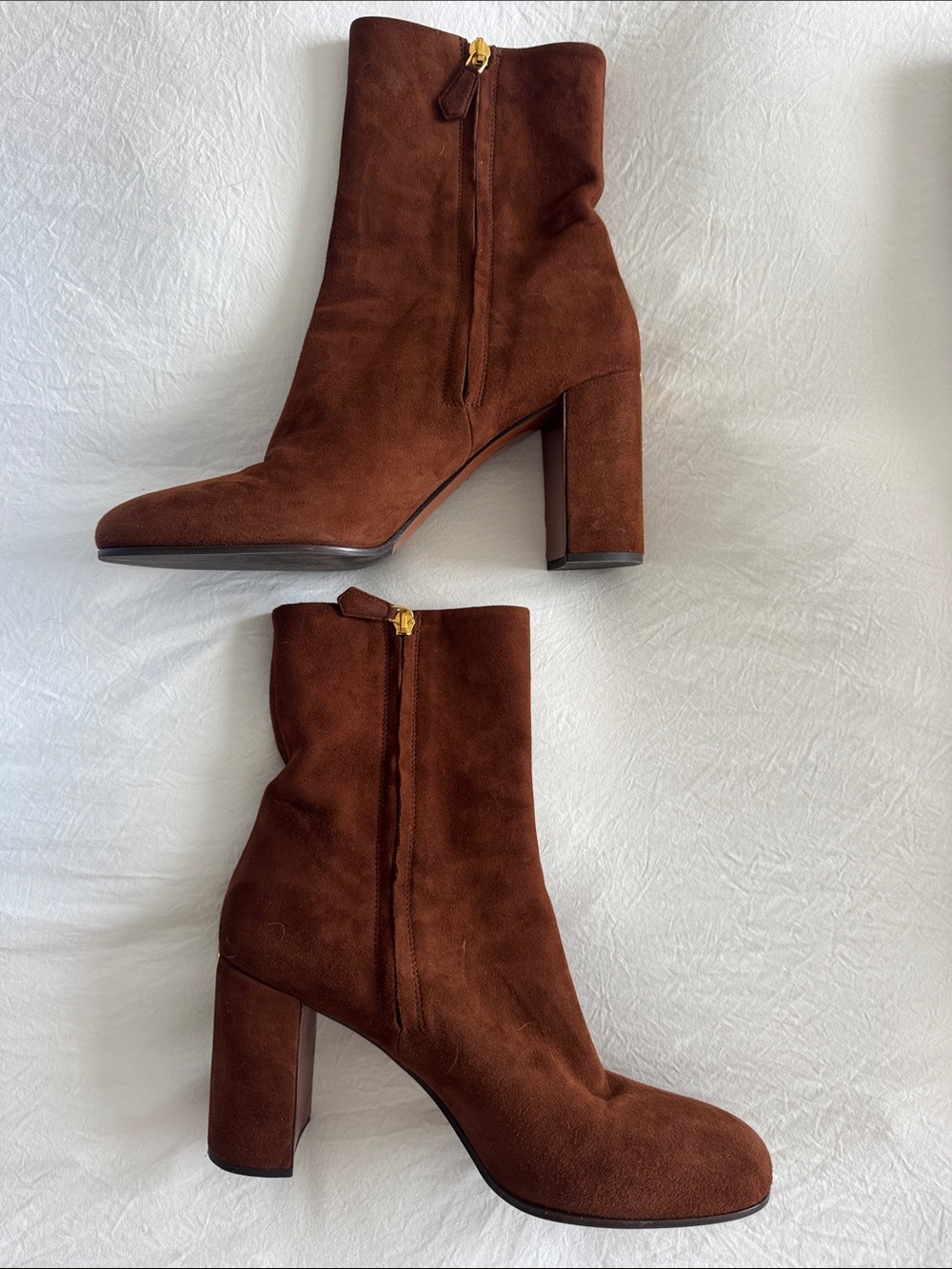 Prada Chestnut Brown Suede Block Heel Ankle Boots - Picture 5 of 10